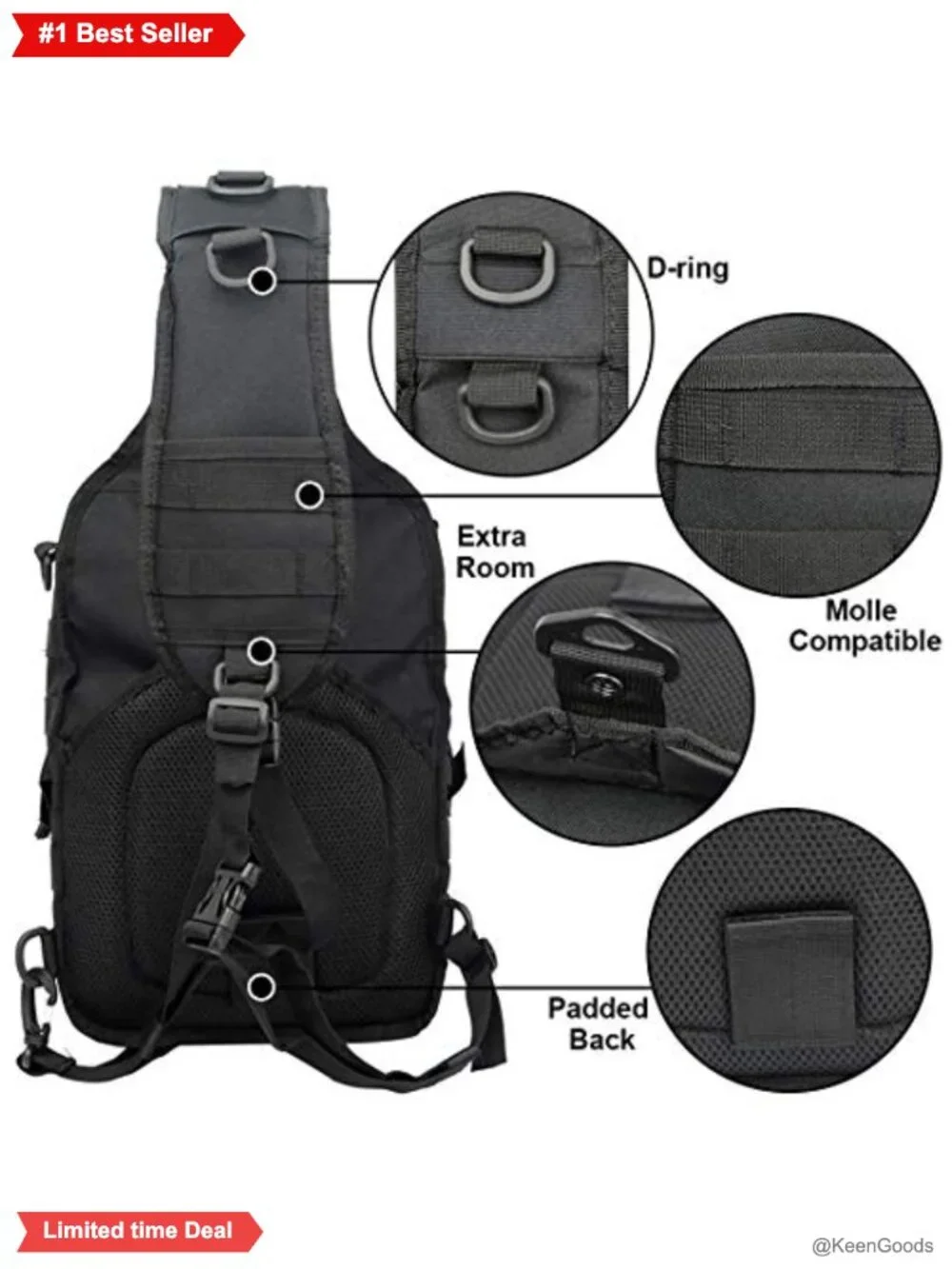 Tactical Sling Bag Nylon Waterproof Crossbody Backpack